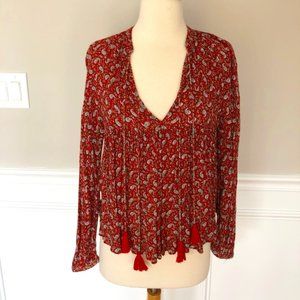 ZARA RED PAISLEY PRINT FLOWY TOP